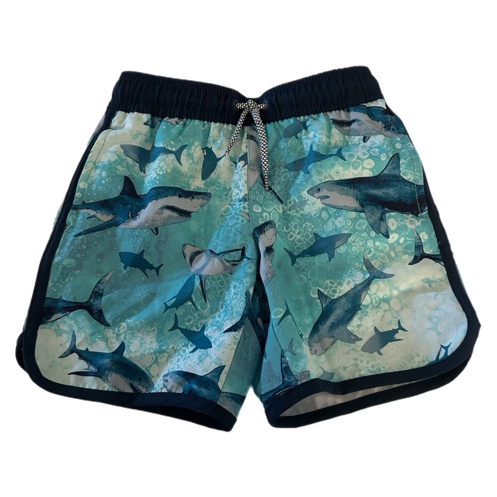 Wonder Nation Shark Swim Trunks w/ Netted Brief Boys XS 4/5 Blue